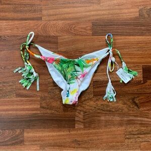 New Lychee Swim Wear Bikini Bottom Size Med Side Tie Tassel Colorful Floral Swim